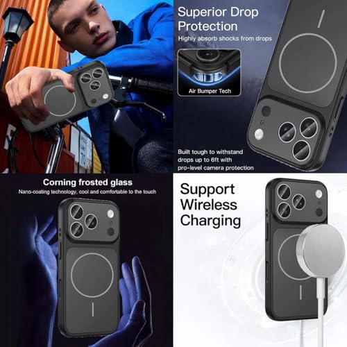 Image of DIZORO Magnetic Case for iPhone 17 Pro Case [Compatible with MagSafe][Built-in Camera Lens Protector] Slim Soft Silicone Bumper Shockproof Metallic Luster Back Cover Phone Case (Black)