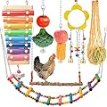 Chicken Toys for Coop 7PCS, KAKUNM Chicken Xylophone, Swing Set, Mirror Toy, Flexible Ladder, Vegetable String Bag and Hanging Feeder