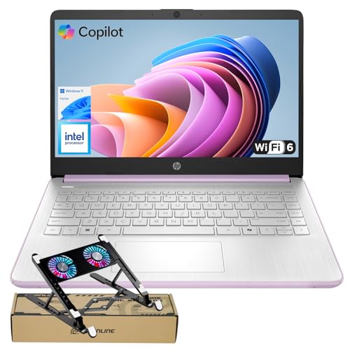 Image of HP dq6012dx 14 inch Laptop, Intel N150 Processor (Up to 3.6GHz), 4GB RAM, 128GB eMMC Storage, 14-inch Micro-Edge Display, Wi-Fi 6, Webcam, HDMI, Windows 11 Home in S Mode, Purple, Bundle with PCO Cooler