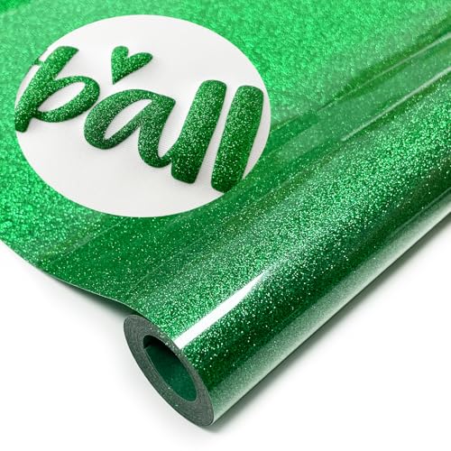 Image of Green Glitter Puff Vinyl Heat Transfer - 12 inch x 5ft 3D Puff HTV Vinyl, Glitter Puffy Iron-On for Fabrics, Perfect for T-Shirts, Bags, Pillows, Compatible with Cricut & Cameo