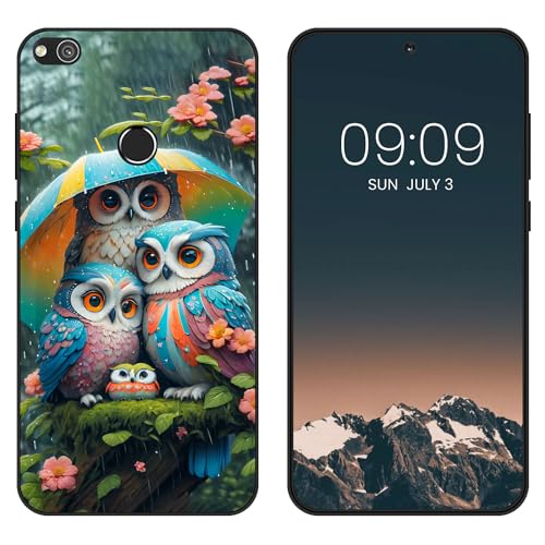 WUACYEAMING per Huawei P8 Lite 2017/P9 Lite 2017 Cover,antiurto in silicone TPU morbido antiscivolo custodia protettiva con motivo dipinto nero Carino Moda Protezione Case-Gufo