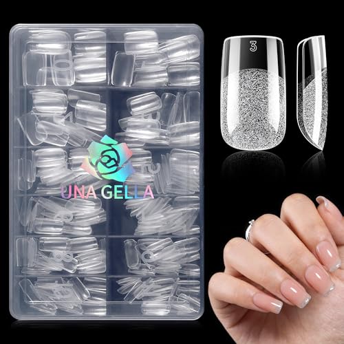 Image of UNA GELLA Short Square Nail Tips, Pre Etched Short Square Gel Nail Tips, 240pcs Soft Gel Clear Press on Nails Full Cover Fake Nails for Nails Extension DIY Salon 12 Sizes At Home