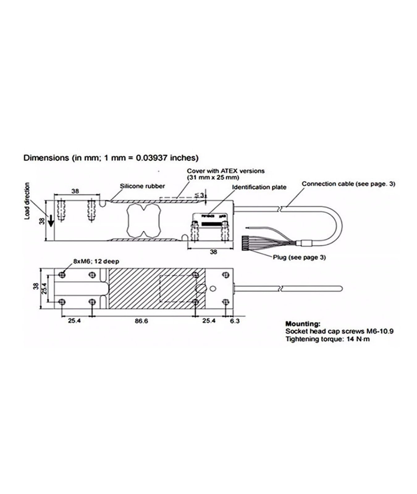 AJDFVHJF Load Cell PW10AC3 Pressure Platform Scale Dynamometer 50/100KG(PW10AC3MR-100KG)