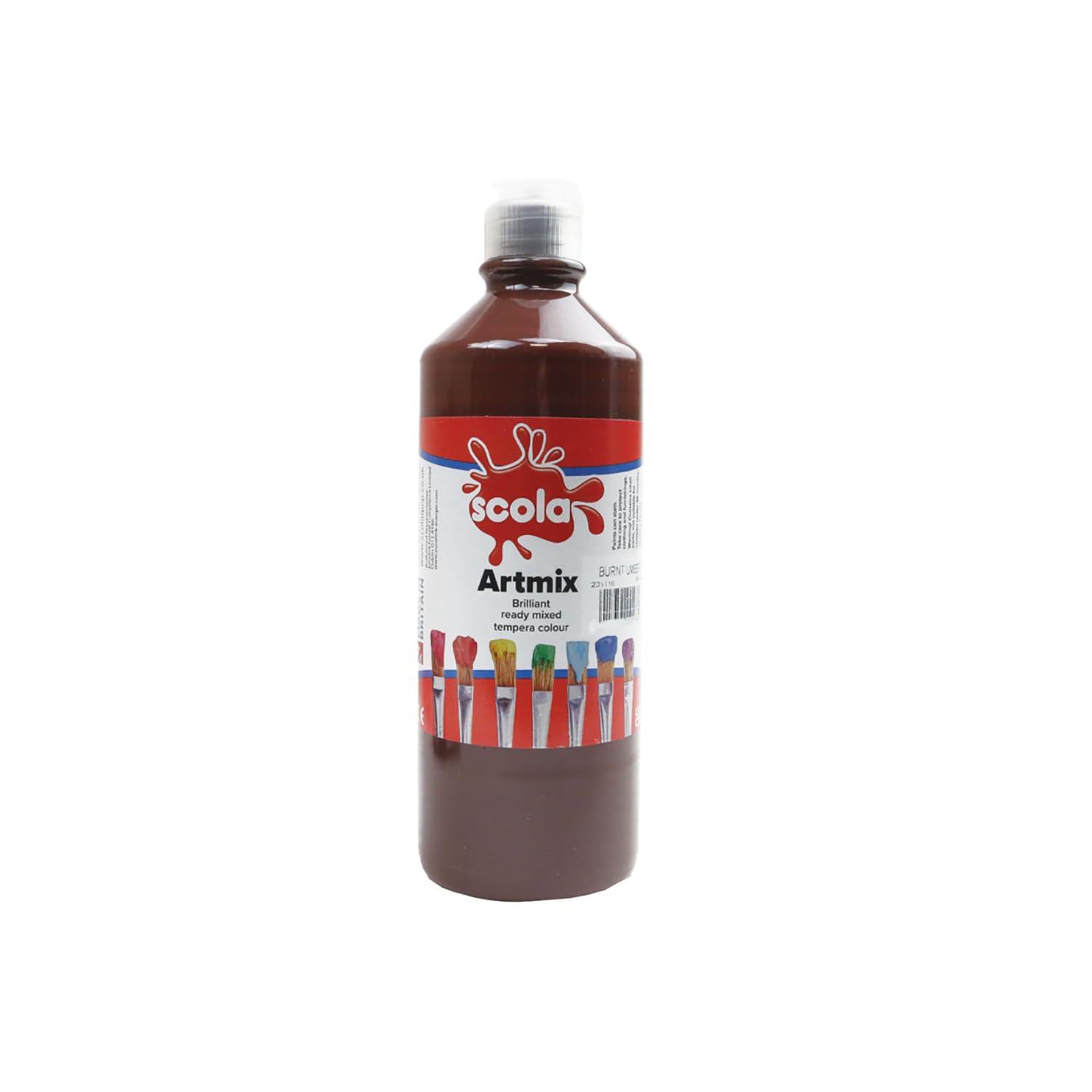 Scola Artmix tempera a base di acqua, 600 ml, pronta all'uso, per lavori scolastici per bambini, colore terra bruciata
