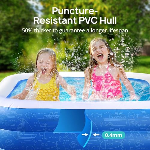 Inflatable Kiddie Pool 118" x 72" x 20", Large Family Blow Up Swimming Pool with Thickened 3 Air Chambers, Durable Backyard Outdoor Pool for Kids Adults Summer Water Fun, Light Blue by Andola - Image 4