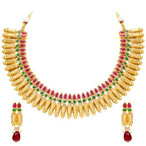 Image of Aheli Elegant Indian Faux Kundan Studded Choker Necklace with Maang Tikka Set Ethnic Wedding Wear Bharatanatyam jewellery set Gift for Women