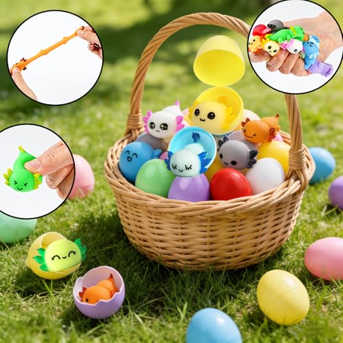 Image of 24 Pack Prefilled Easter Eggs with Axolotl Mochi Squishy Toys, Easter Basket Stuffers, Easter Eggs Filled Mini Squishy Toy, Party Favors for Kids, Easters Gifts, Classroom Exchange