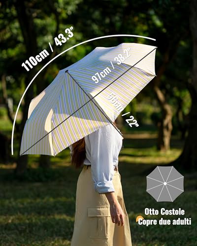 Chakipee Ombrello Pieghevole Pioggia Da Viaggio Antivento - Ombrelli Portatile Motivi A Strisce Per Uomo Automatico Apri Chiudi, Rivestimento In 210T Apertura 97 Cm 8 Ossa - 3