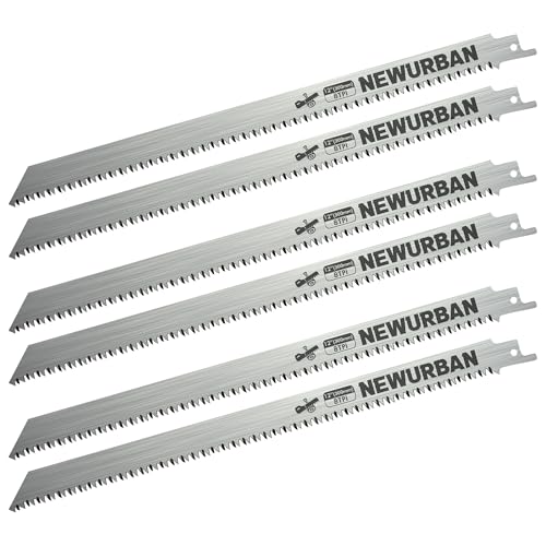NEWURBAN Paquete de 6 Hojas de Sierra Recíproca de Acero Inoxidable - 12" (300 mm) 8TPI - Para Corte de Alimentos de Hueso de Carne Congelada