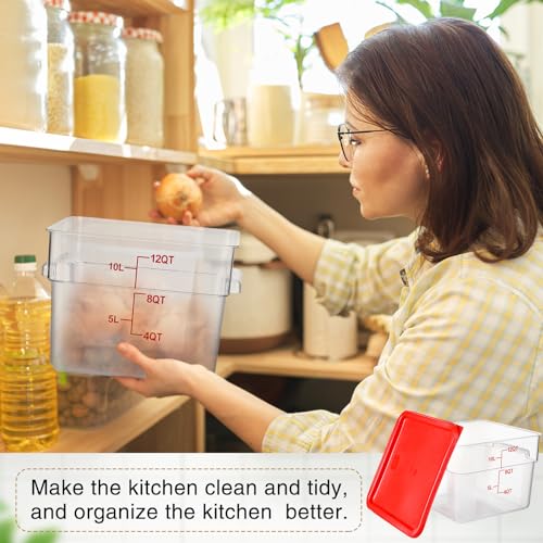 Image of Suclain 2 Pcs Square Food Storage Container Polycarbonate Clear Food Container with Lid Commercial Rice Storage with Graduations for Commercial Kitchen(12 Qt,Red)