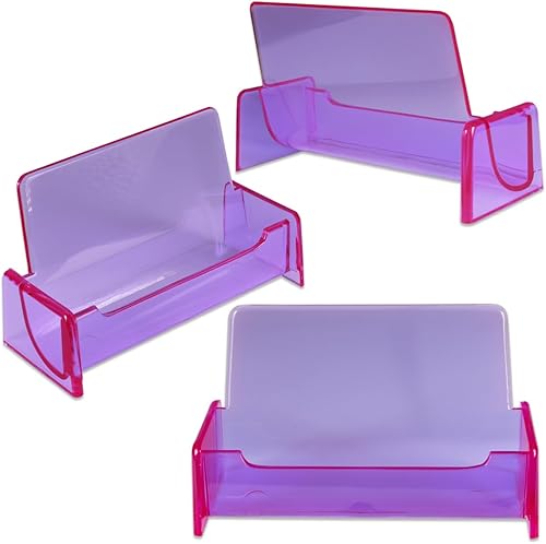 Miniatura 1 de Beauticom® Soporte de plástico transparente para tarjetas de visita para encimera de escritorio (púrpura transparente, 3 piezas)