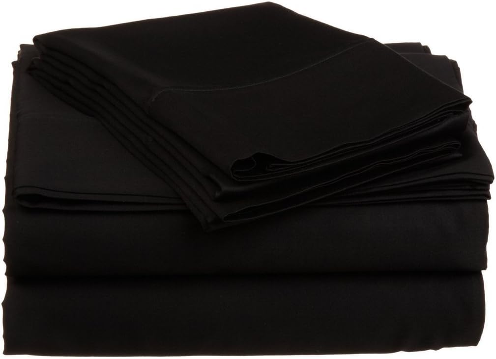 Luxury 300-Thread-Count Cotton Sateen 6 PC's RV-King Sheet Set (+10 Inch) Pocket Depth,Black Solid