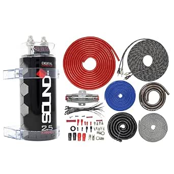 SoundBox 4 Gauge Amp Kit Amplifier Install Wiring & 2.5 Farad Digital Capacitor, 2300W Peak