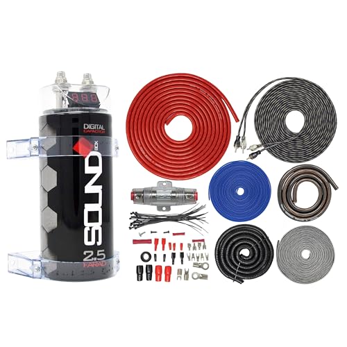 SoundBox 4 Gauge Amp Kit Amplifier Install Wiring & 2.5 Farad Digital Capacitor, 2300W Peak