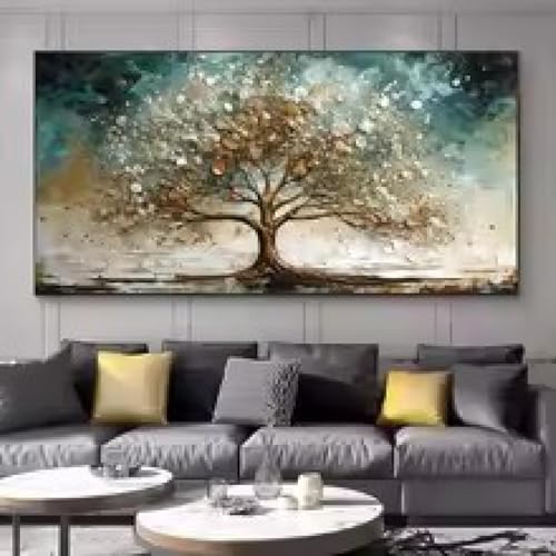 Toile paysage d'arbre doré pour décoration murale de salon moderne et lumineux, 65x130cm