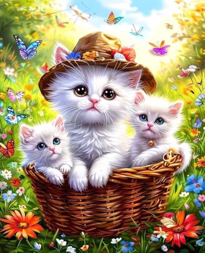 数字油絵 蝶 数字キットによる絵画 猫 Paint by Numbers DIYペイント 大人の 初心者 子供用 簡単に塗れる アクリル水彩絵の具 手芸 画材 手工芸 キット 3つのペイントブラシと1つのセットのアクリル顔料を使用 ホーム オフィス装飾 G