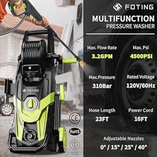 FOTING Pressure Washer, 4500 PSI 3.2 GPM Power Washer with Extra Hose, 23FT Hose 16FT Power Cord, 4 Nozzle/Foam Cannon, High Pressure Washer for Cars, Fences, Patio, Home