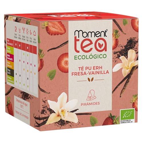 Moment Tea  Té Pu Erh Fresa Vainilla Ecológico estuche de 15 pirámides de 2g