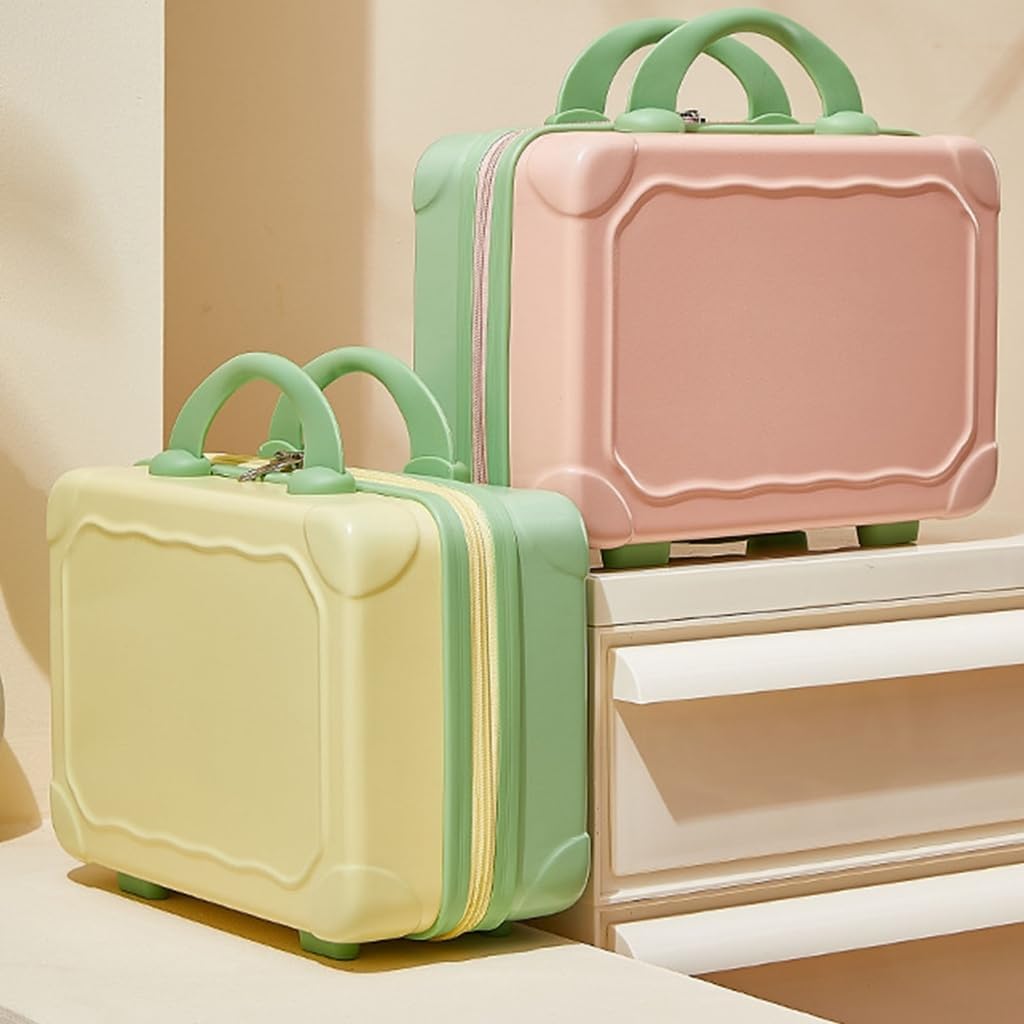 Bottone 14 Inch ABS Cosmetic Bag Portable Travel Makeup Suitcase Decorative Hand Luggage Carrying Bag for Women Girls, Yellow with matcha