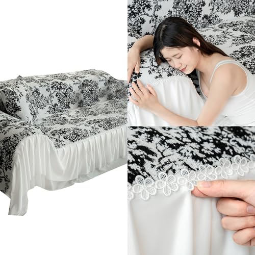 Couvre-canapé chenille antidérapant noir et blanc lavable pour animaux
