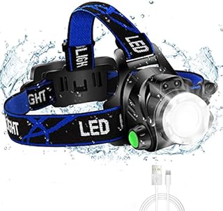Super Bright Headlamp, USB Rechargeable Led Head Lamp, IPX4 Zoomable Waterproof Headlight with 4 Modes and Adjustable Headband, Hard Hat Light Perfect for Camping, Hiking, Outdoors, Hunting, Running