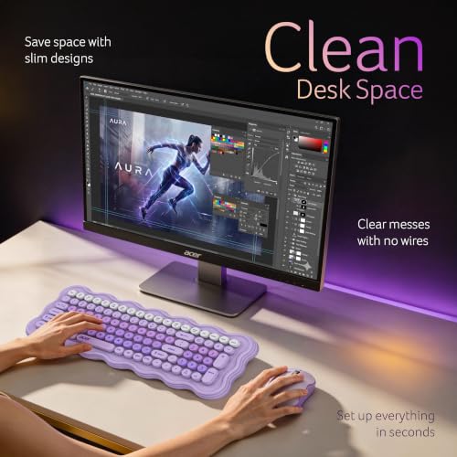 Image of Acer PopGo Wireless Keyboard and Mouse Combo | 2.4GHz Wireless USB Receiver | Retro Round Keycaps Keyboard | 1200 DPI Optical Mouse | Plug & Play | Power Saving Design for PC, Laptop, Desktop | Purple