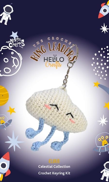 Kit de crochet débutants avec fil recyclé pour créer un porte-clés céleste