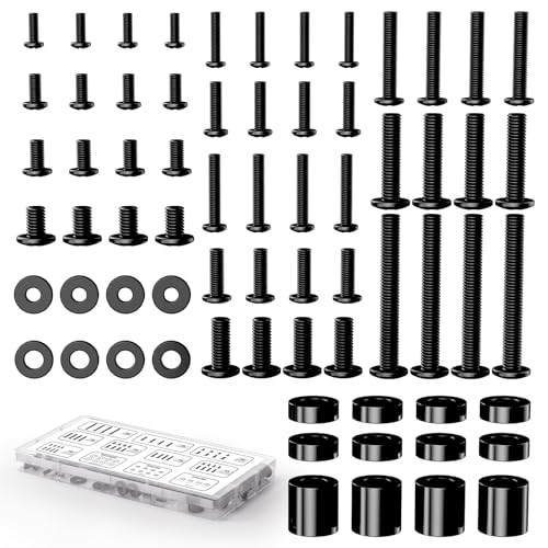 Universal TV Mounting Hardware Screw Kit - Complete Set of M4 M5 M6 M8 Bolts with Washers & Spacers for Most TV Wall Mounts/Display up to 80 inches, Fits VESA Standard (Black)