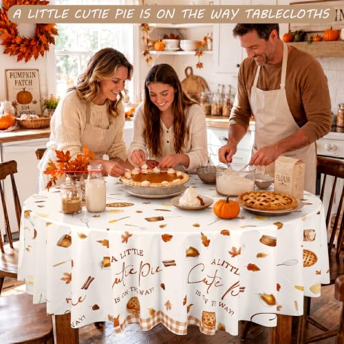 Image of Ganeen 6 Pcs A Little Cutie Pie is On The Way Plastic Tablecloths Fall Pie Baby Shower Table Cover Decoration 84 Inch Plastic Round Table Covers Fall Harvest Tablecloths Bulk for Baby Shower Party