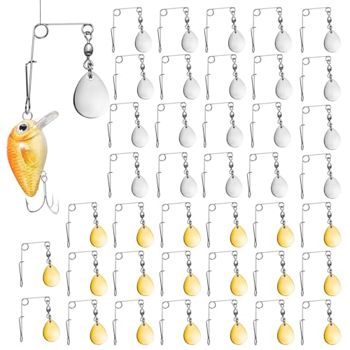 Sumind 40 Pieces Fishing Spinner Blades Spinner Bait Smooth Spoons Rigs Fishing Spoons Blades Lures Accessories (Large Silver Gold)