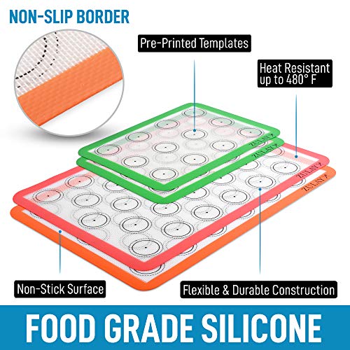 Zulay (Set Of 4) Silicone Baking Mat - Macaron Silicone Baking Mats With Pre-Printed Template Design - Non Stick & Reusable Silicone Baking Sheet - 2 Half Size + 2 Quarter Size (Assorted) #TOP1