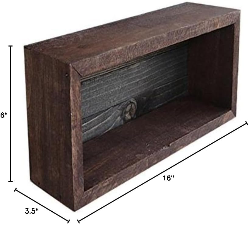 Wood/Wooden Shadow Box Display With Backing - 16" x 6" - Two Tone - Dark Walnut/Ebony Black - Rustic Decorative Reclaimed Distressed Vintage Appeal