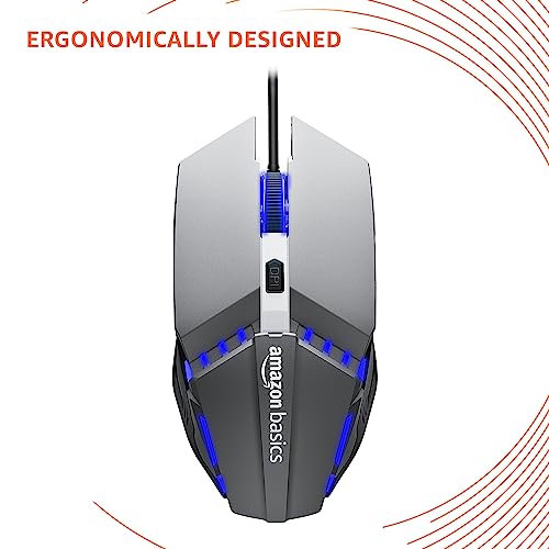 Image of amazon basics Wired Gaming Mouse with RGB LED, Lightweight and Durable Design, DPI Up to 2400, Compatible with Windows and MAC