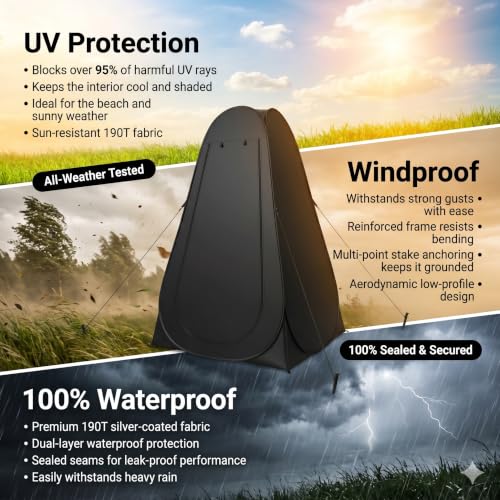Tienda de campaña portátil para camping, refugio de privacidad pop-up 3.9x3.9x6.2 pies, ducha instantánea y vestidor para playas, senderismo, pesca o uso de emergencia impermeable miniatura 4