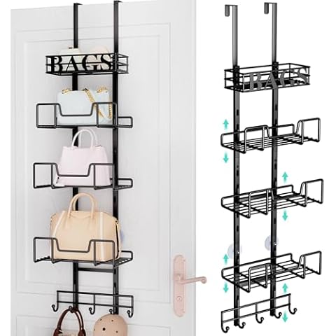 HapiRm Over Door Purse Organizer - Adjustable Purse Storage Rack with Bags Design Metal Basket, Wall Mounted Handbag Organizer, Hanging Purse Holder, Can Use As 1/2 Part Detachable Cover