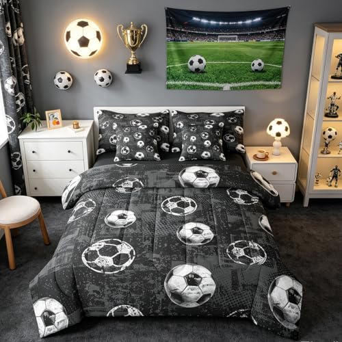 Feelyou 3D Soccer Comforter Set Full Size 7 Pcs Bedding Set Kids Boys Girls