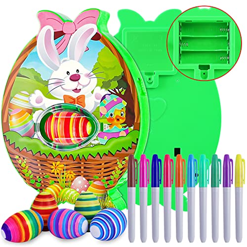Easter Egg Decorations Kit Egg Painting Dyeing Coloring Machine Toy DIY Eggs Spin Art Machine with 10 Markers 6 Plastic Easter Eggs Gift Present for Kids Toddlers Girls