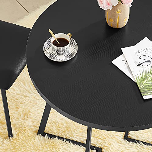 VECELO-Round-Dining-Room-Table-with-Wood-Grain-Tabletop-and-Steel-Frame-for-Kitchen-Living-Room-Office-Conference-2-to-4-Person-Wood-Grain-Black VECELO Round Dining Room Table with Wood Grain Tabletop and Steel Frame for Kitchen Living Room Office Conference 2 to 4 Person Wood Grain Black