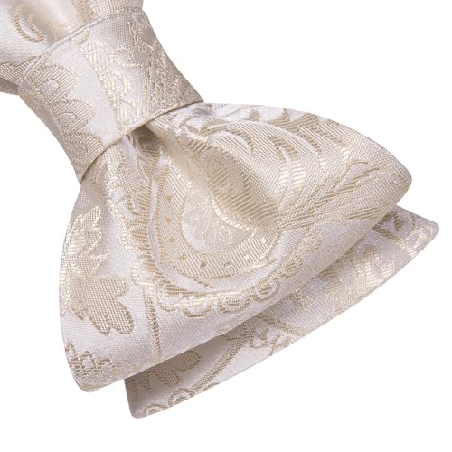 Image of Dubulle Self Tie Bow Ties and Lapel Pin for Men Paisley Solid Mens Bowtie and Handkerchief Cufflinks Set Wedding