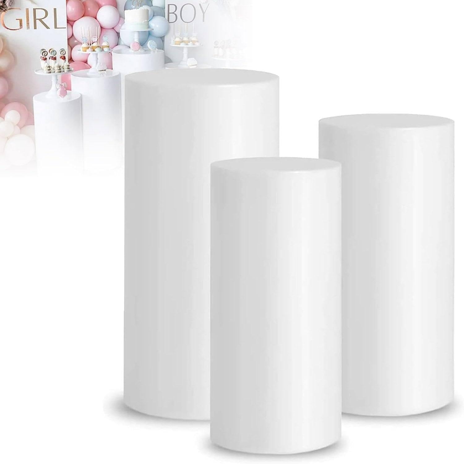 Cubiertas de Soporte CilíNdrico, Pedestales Blancos Soporte para Adornos Soporte para Pasteles y Flores Boda, Centros Mesa, Soporte de ExhibicióN de Pedestal CilíNdrico (3 Piezas)