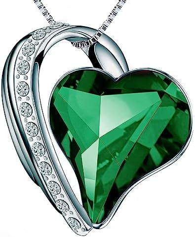 prino Necklace for Women with Birthstone Crystals, Love Heart Pendant and Silver Plated Chain,Perfect Anniversary, Birthday,or Valentine's Day Jewelry Gifts for Women,Wife, Mom,or Girlfriend