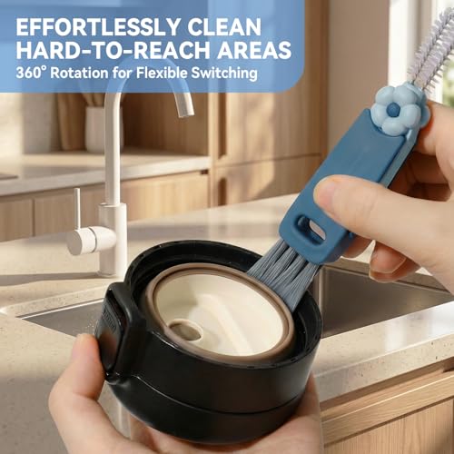 Image of 6 Pack Cup Lid Cleaning Brush Set with 3 Straws, Multifunctional Bottle Brush, Cup Lid Gap Cleaner, Durable Bristle Crevice Cleaning Brush,Flat End Brushes