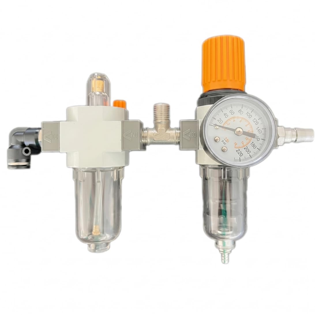 Regulador de presión de aire en línea, regulador de presión de agua con manómetro - Accesorio para cambiador de neumáticos, 1/4 Npt, plateado
