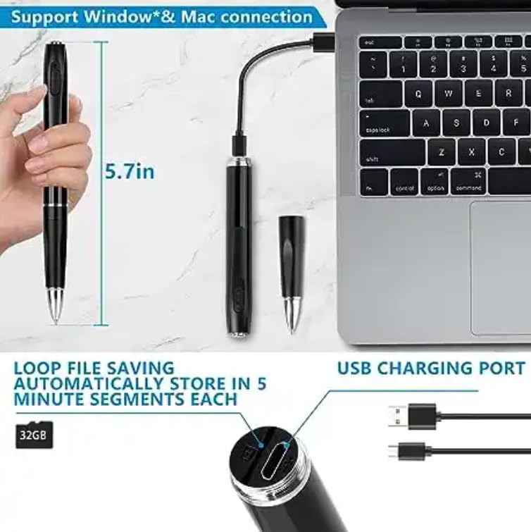Image of Camera Pen with Free 32GB Sd Card 1080P Full HD Video Audio Recording Indoor Outdoor Mini Cam for Home Security, Business & Learning (Pen Camera 32gb)