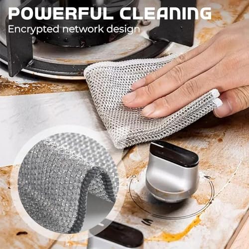 Image of Afrodite Non Scratch Wire Dishcloth, Multipurpose Wire Dishwashing Rag for Wet and Dry, Multifunctional Dish Rags for Washing Dishes, Reusable Steel Wool Scrubber for Kitchen Cleaning (3pcs)
