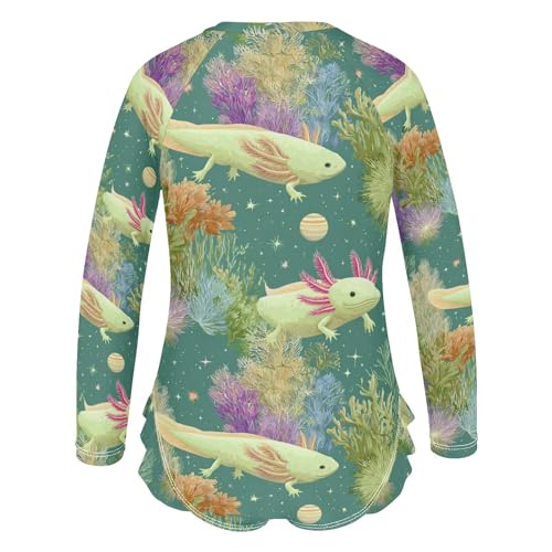 Axolotl with Colorful Plants Girls Rash Guard Swimsuits Long Sleeve One Pieces Bathing Suit UPF 50+ Zipper Swimwear3