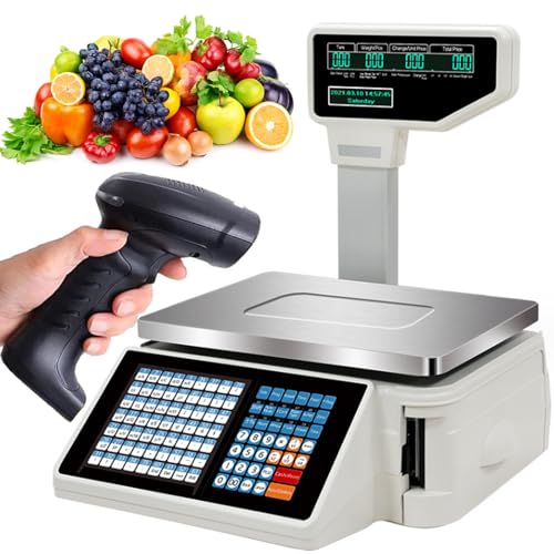 Báscula comercial digital con impresora de etiquetas y código de barras