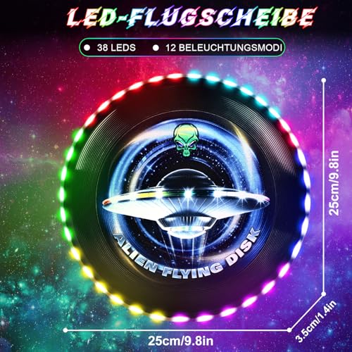 IEEILULU LED Frisbee, Frisbee mit Licht, Leuchtende Frisbee mit 12 Lichteffekte, Wiederverwendbar, LED Frisbee Disc Spaßsport für Kinder Erwachsene Rasenstrand im Freien