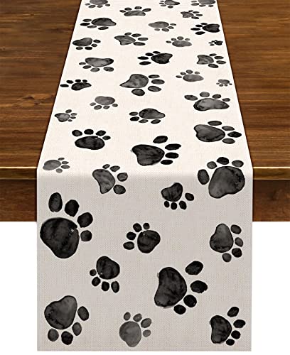 Nepnuser Dog Paw Print Table Runner Puppy Dog Birthday Party Decoration Farmhouse Dining Room Kitchen Home Decor (13" x 72")