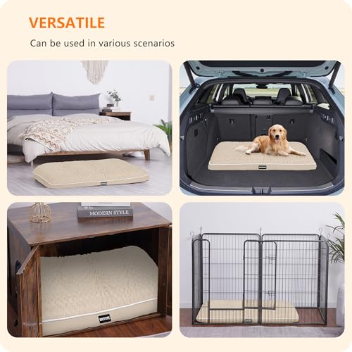 HMTOPE Orthopädisches Hundebett, Hundematte im Doppelstock-Design, Waschbar Hundekissen, Abnehmbar Hundekorb, 105 cm für Mittelgroße Hunde, Beige